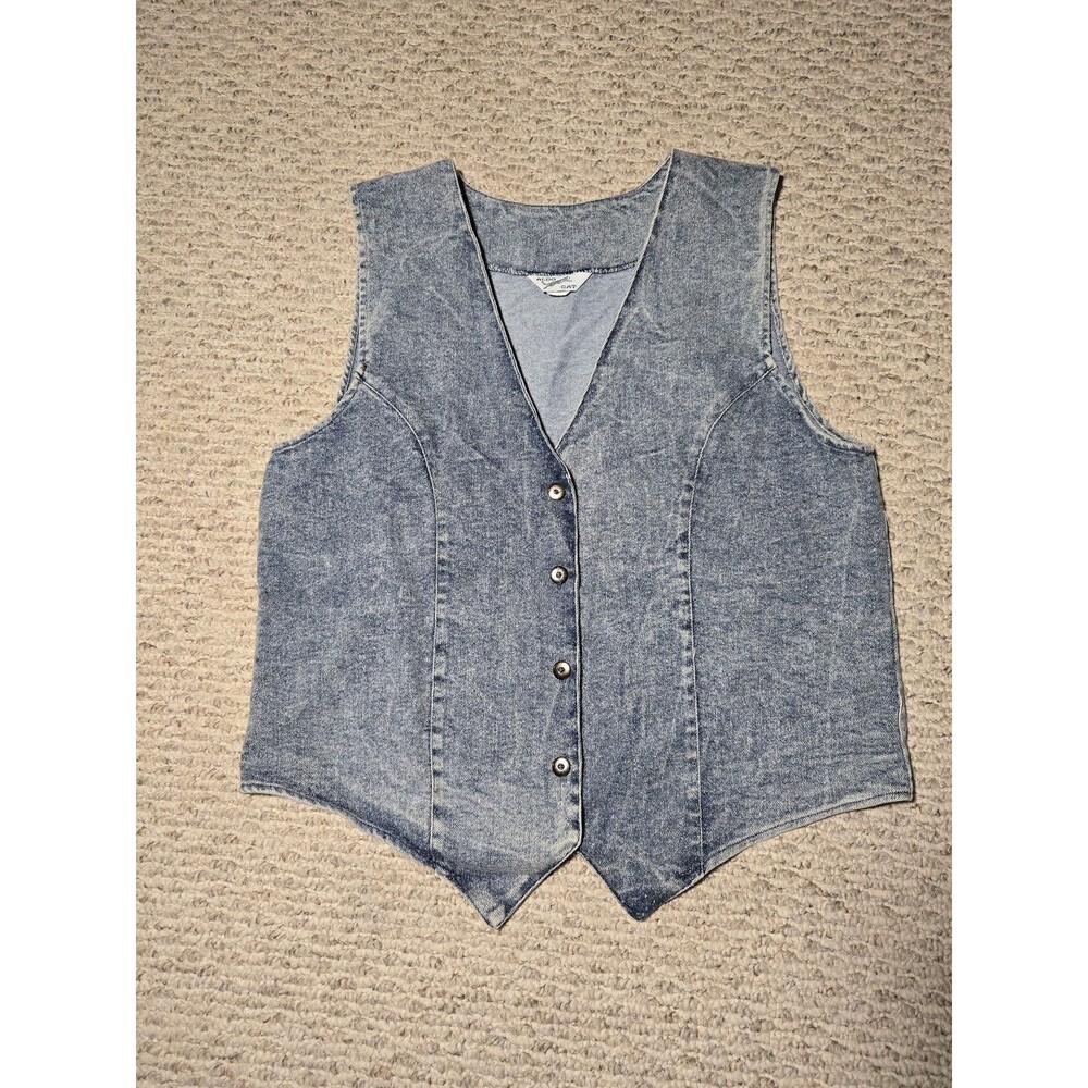 Vintage Aldo Cat acid wash Denim Jean Vest Light Blue Size Medium 80's 90's